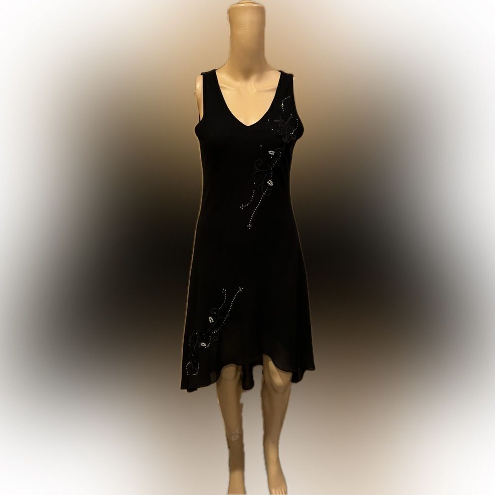 Michel USA BLK Sleeveless Elegant Hi-Low Dress approx S/M w/ measurements